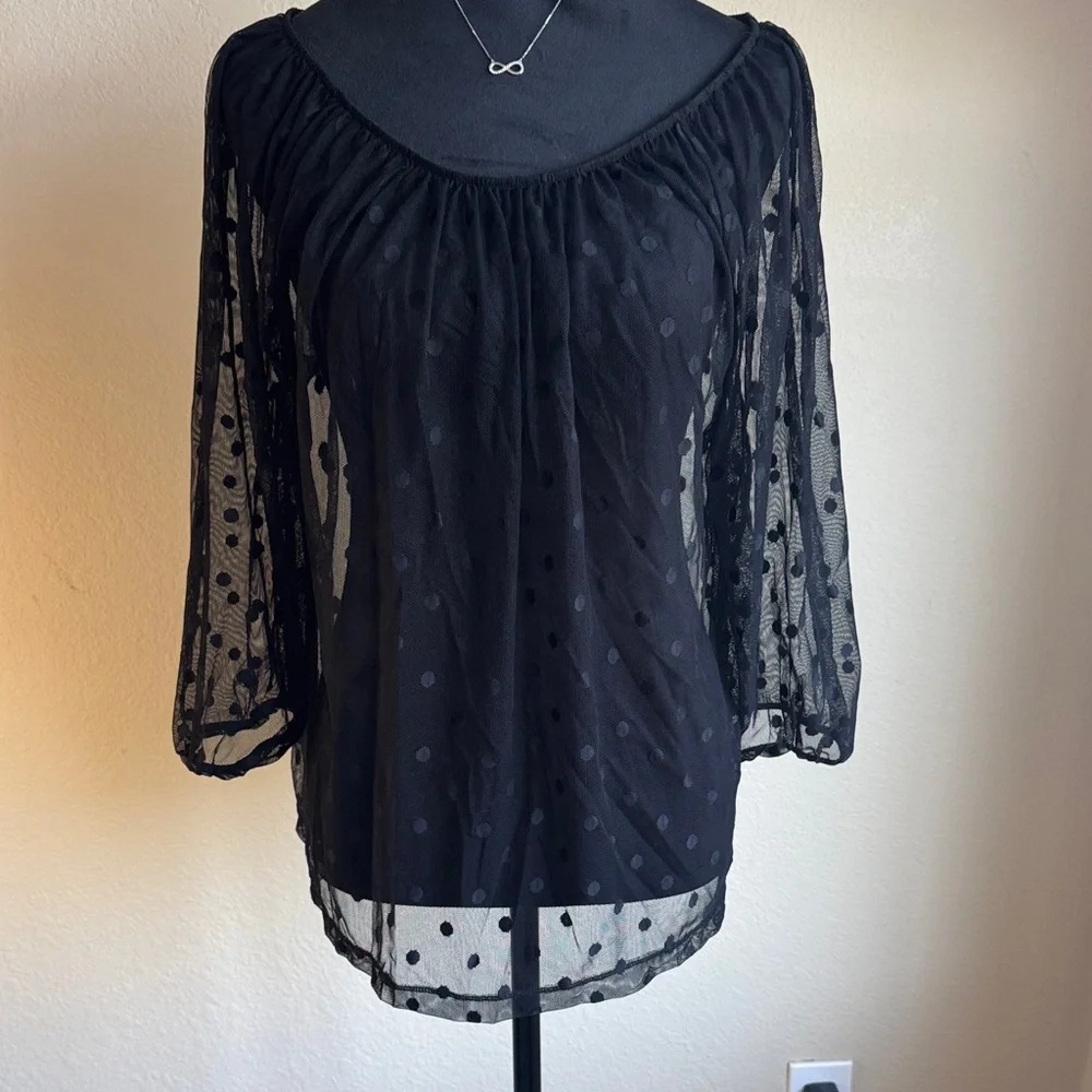 LOFT Black Sheer Polka Dot Blouse - Picture 2 of 2